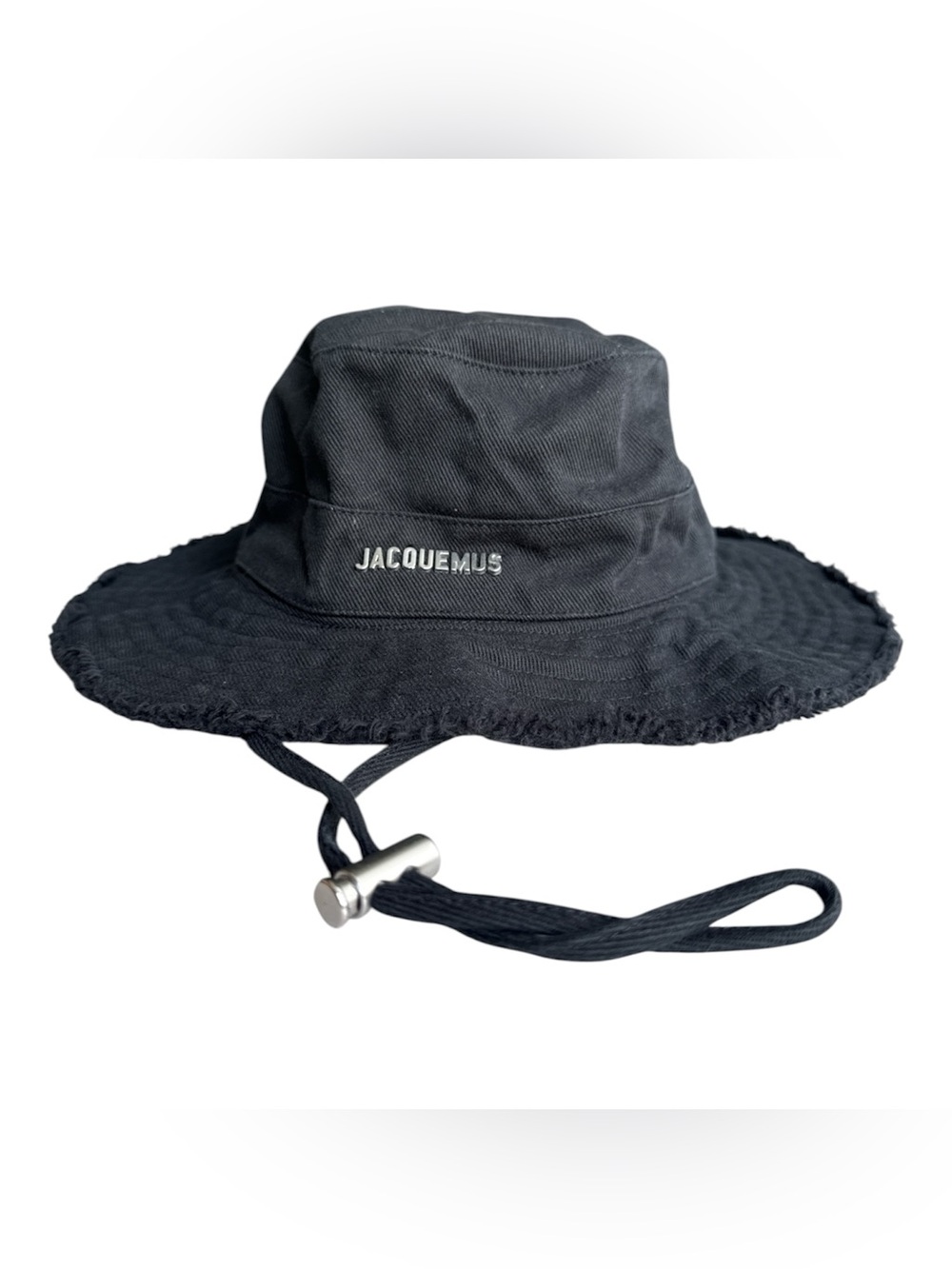 Jacquemus Le Bob Artichaut Black Frayed Bucket Hat Cotton Twill Sz 58 Unisex - Picture 2 of 6